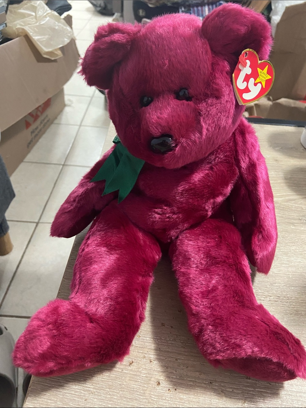 Ty Large Plush Beanie Buddy TEDDY the Cranberry Bear (14 Inch) MWMT Stuffed Toy